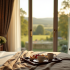 Chambre d'hôtel chaleureuse vue campagne française
