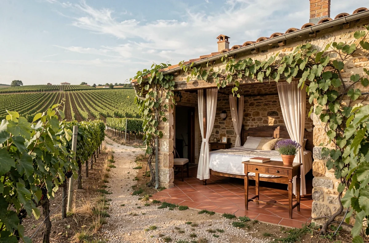 Le Clos des Vignes à Saint-Savinien, ferme en pierre couverte de vigne au milieu des vignobles charentais avec suite rustique rénovée