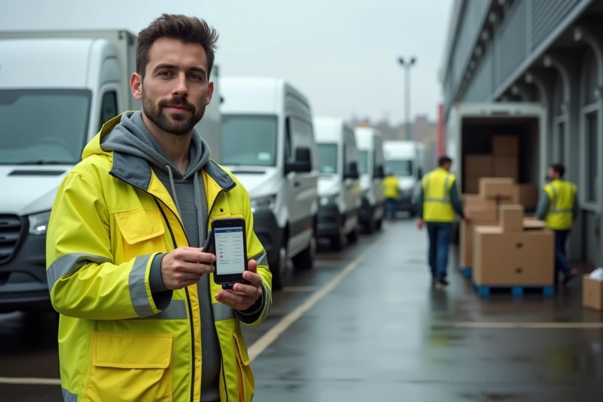 Coordinateur logistique en entrepôt urbain consultant l'application ViaMichelin pour gérer les tournées de livraison professionnelles