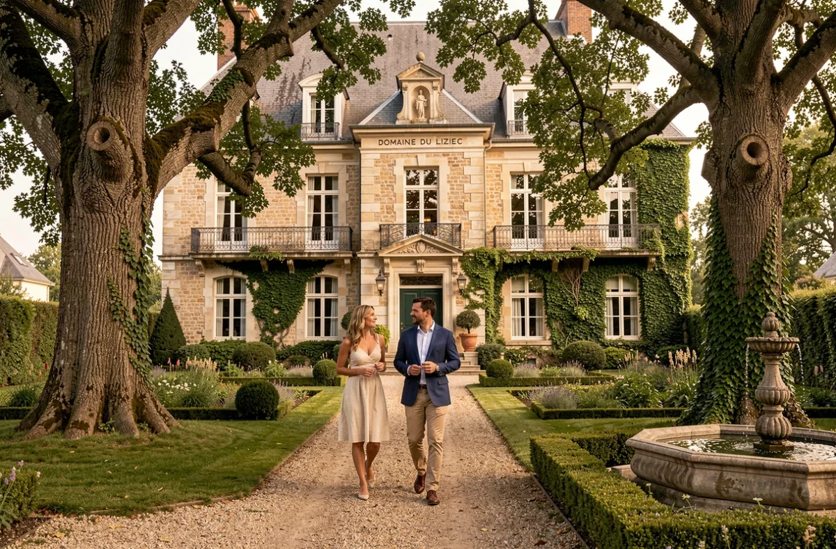 Facade du Domaine du Liziec Vannes MGallery Collection entourée de jardins et d'arbres centenaires
