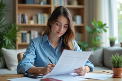 Jeune femme remplissant un formulaire de visa à son bureau