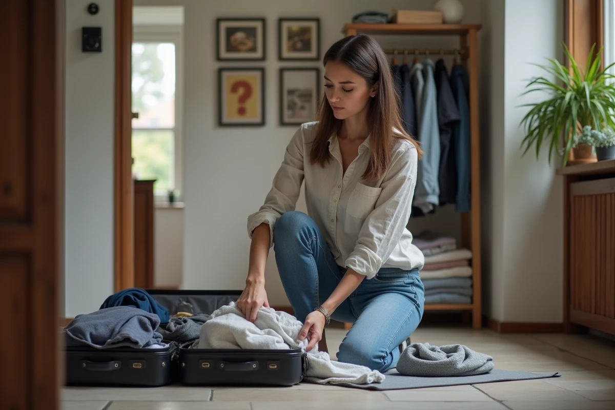 Femme organisant ses vêtements dans une valise à la maison
