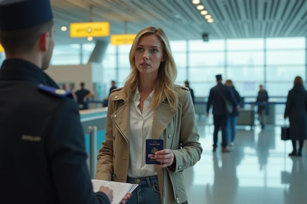 Femme avec passeport à l'aéroport en attente