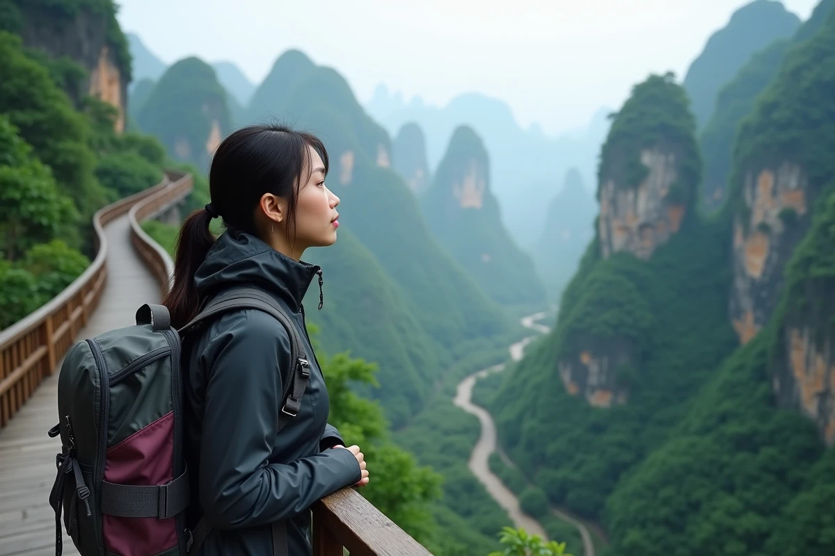 Jeune femme asiatique en randonnée sur Tianmen Mountain