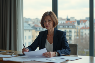 Femme d'âge moyen travaillant dans un appartement moderne