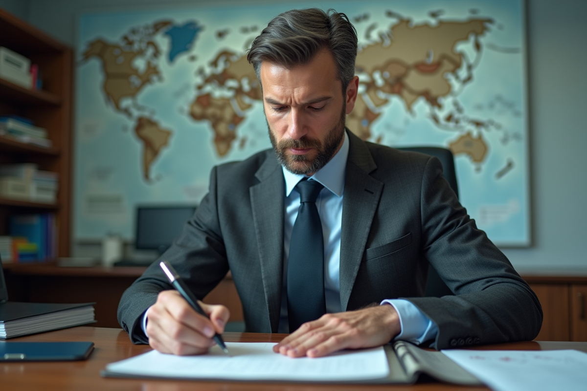 Homme en costume remplissant formulaire de passeport