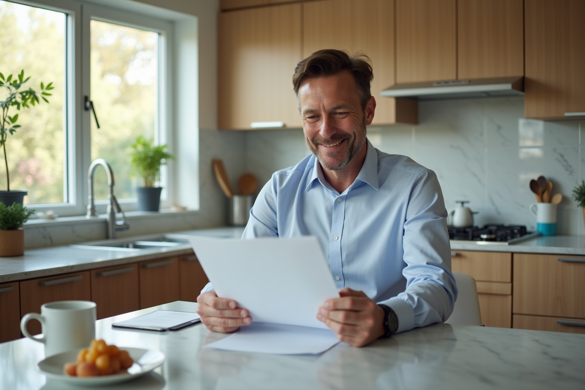 Homme examinant des documents d