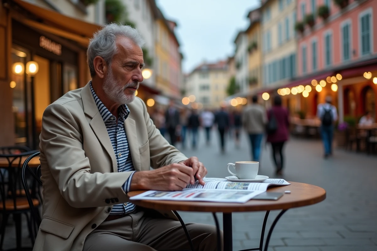 Homme assis à une terrasse dans la place des Cardeurs
