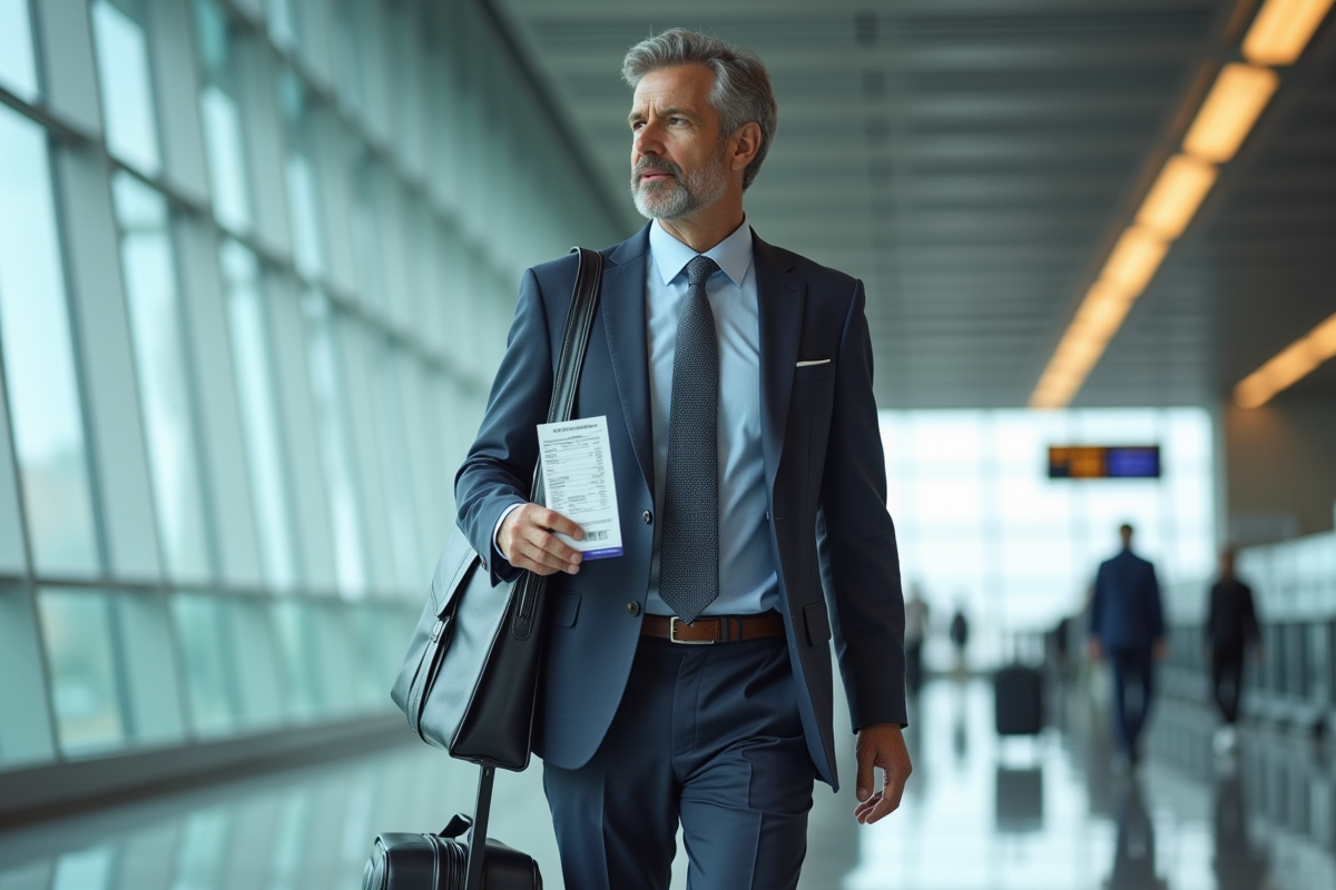 Homme d âge moyen dans un aéroport moderne