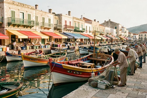 Marché de poissons de Marsaxlokk avec bateaux luzzu traditionnels colorés dans le port de Malte