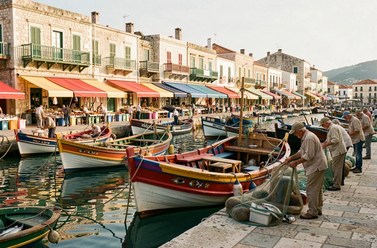 Marché de poissons de Marsaxlokk avec bateaux luzzu traditionnels colorés dans le port de Malte