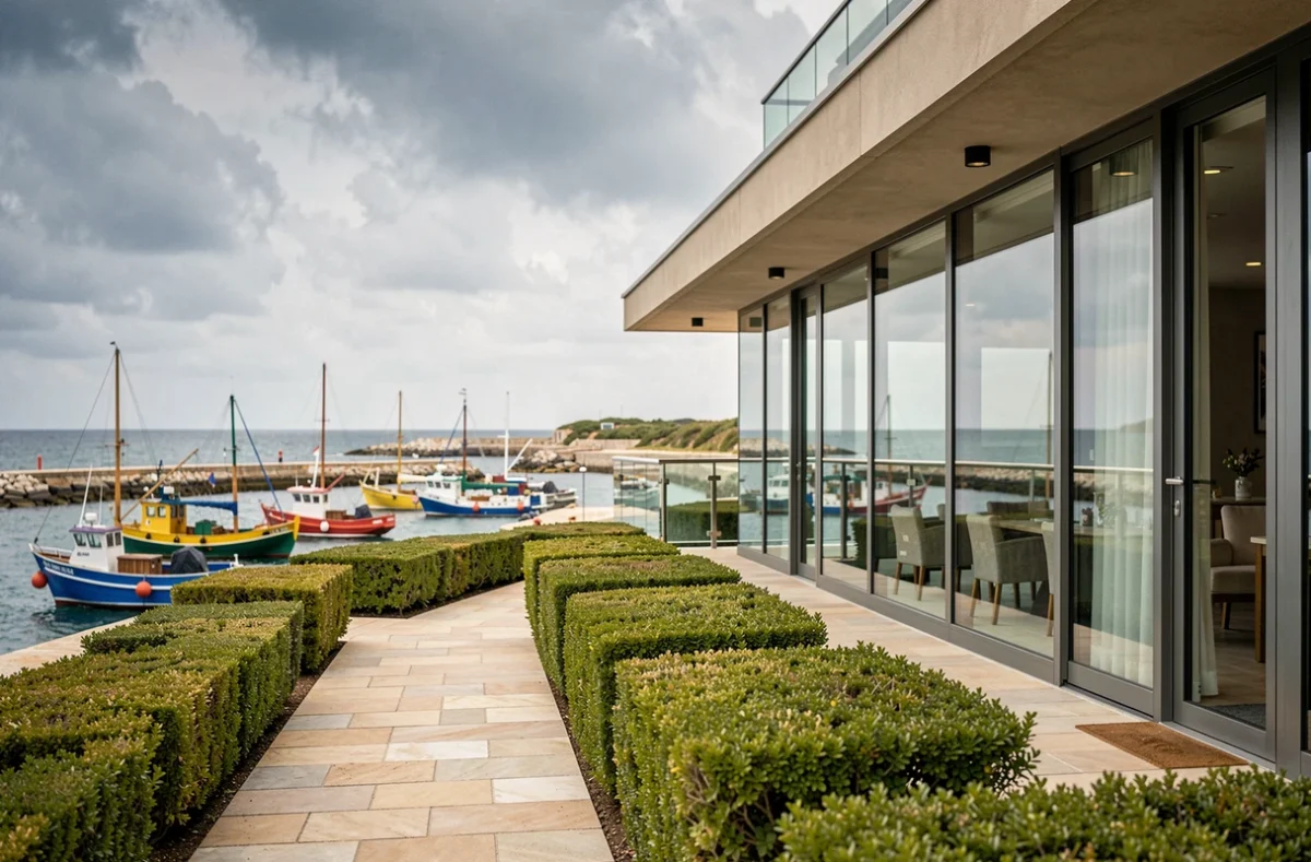 Hôtel Mauritia et spa à Pornic avec terrasse donnant sur le port de plaisance