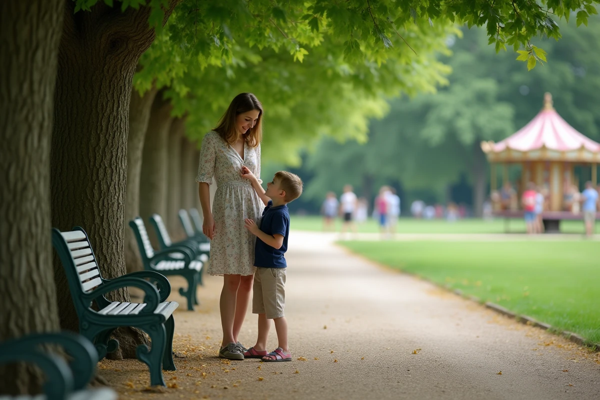 Mère et enfant se promenant dans le Jardin Public de Bordeaux lors d'une visite familiale d'une journée sans fatigue