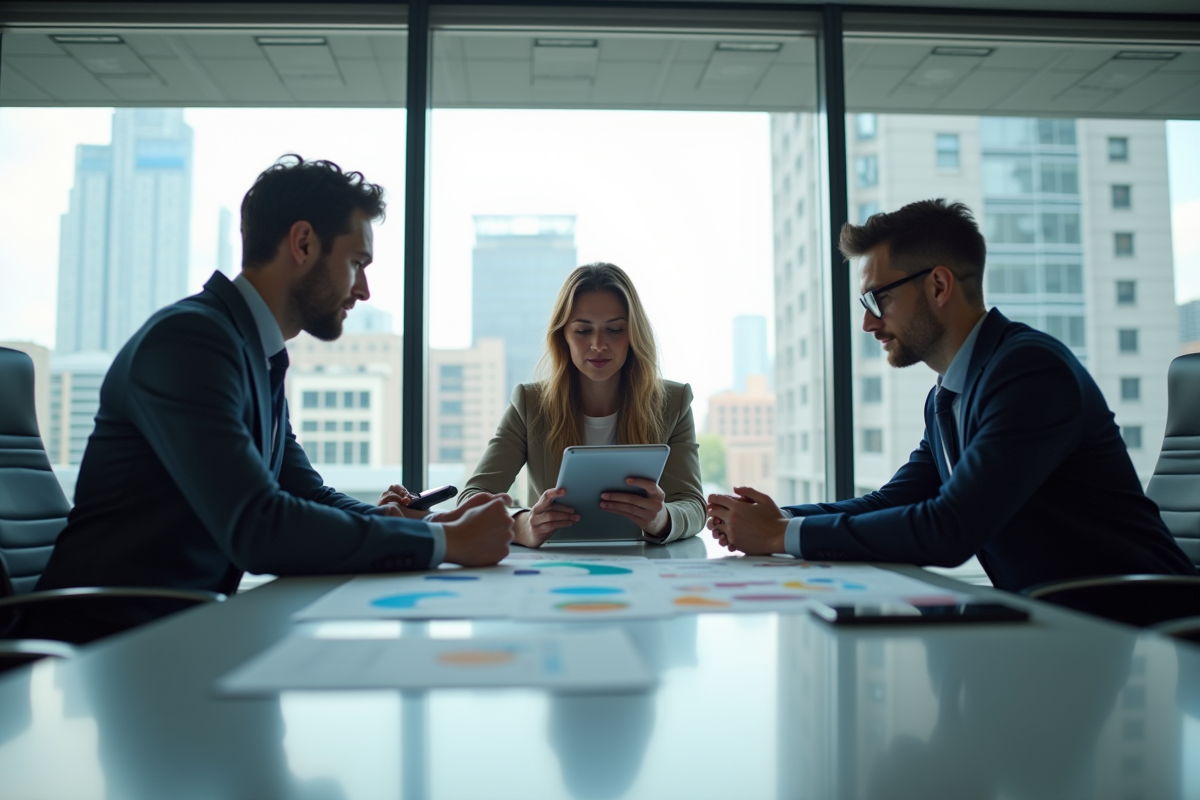 Groupe de professionnels en réunion collaborative