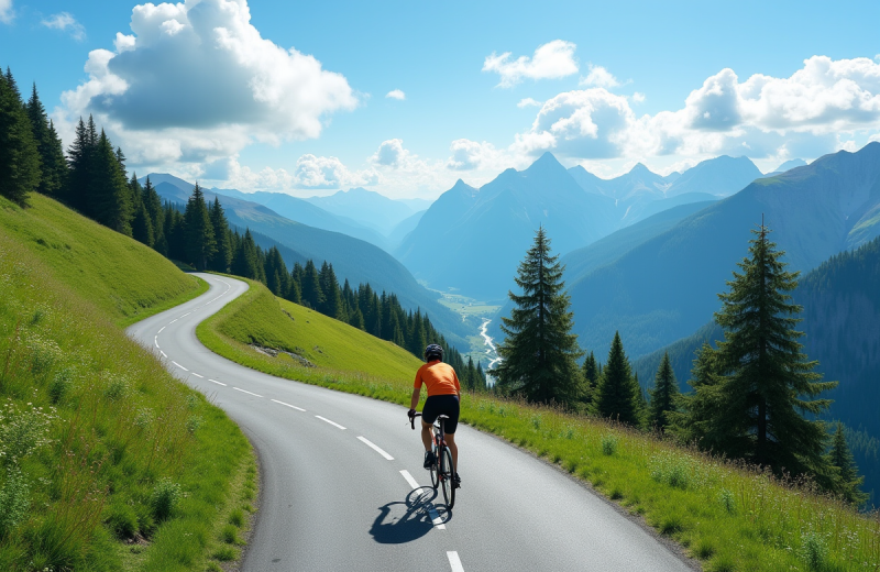 Route de montagne serpentant dans les prés verts du Plateau de Beille