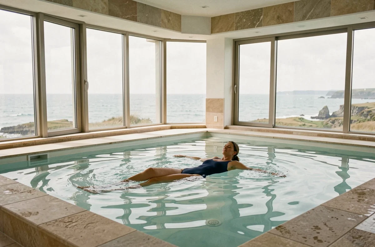 Piscine de thalassothérapie du Roz Marine Thalasso Resort avec vue sur la Baie de Saint-Brieuc