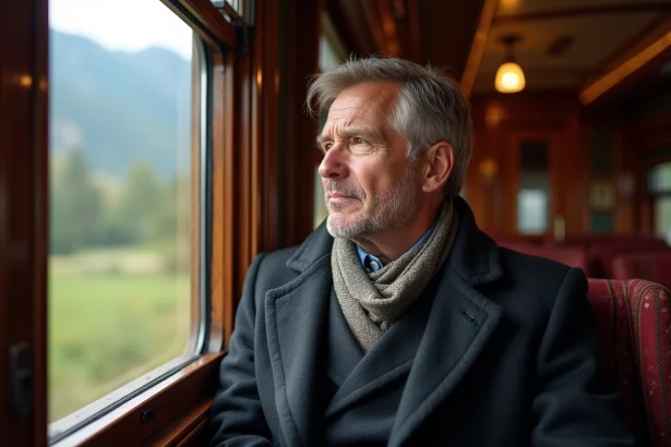 Homme d'âge moyen dans un train vintage luxueux